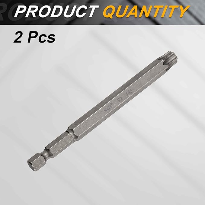 HARFINGTON 2pcs T45 Torx Head Screwdriver Bit 1/4" Hex Shank 4" (100mm) Long Magnetic No Hole Tip Tamper Proof 6 Point Star Screw Driver Drill Bits S2 Steel Industrial Power Screwdrivers