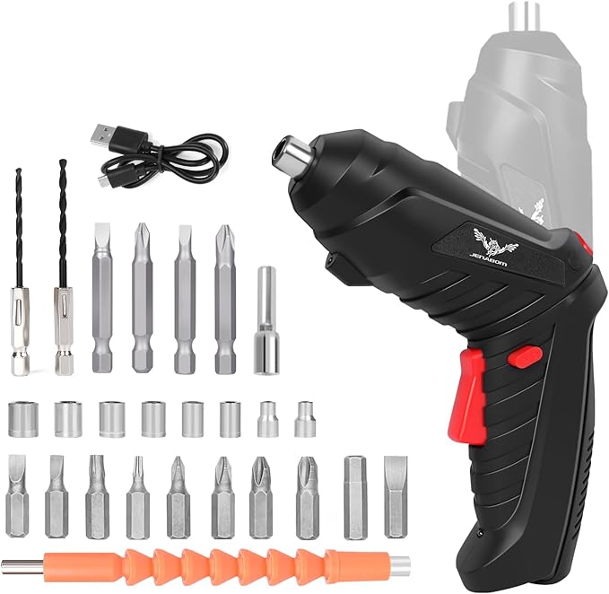 28 in 1 Electric Screwdriver Cordless Rechargeable Small Power Drill Set 3.5Nm Max Torque Electric Rotatable with LED Light Screwdriver for Home Office DIY Tools (Black)