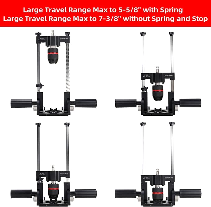 Portable Drill Guide for Straight Holes, Adjustable Portable Drill Press with 1/2" Chuck and Accurate Angle Stops, Precision Drilling Jig Attachment for 0 to 60° Angle for Hand Drill