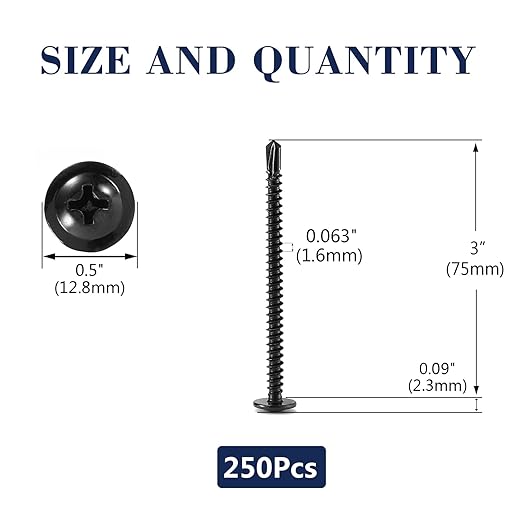 #10 x 3 Sheet Metal Screws 250PCS 410 Stainless Steel Truss Head Fast Self Tapping Screws Black Oxide by SG TZH