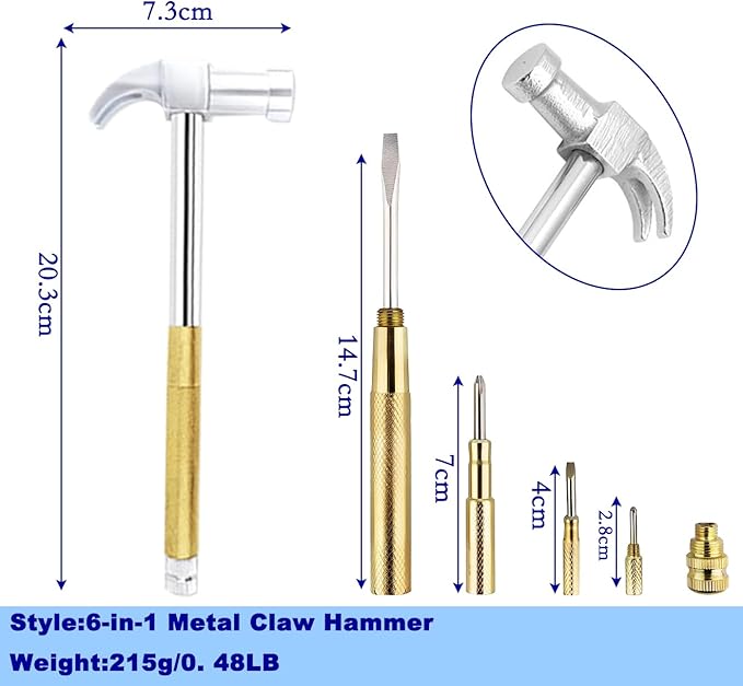 Claw Hammers GooMood 6 in 1 Metal Hammer 【a reliable set of tools for basic home maintenance】Multifunctional Camping Hammer Set Screwdriver Small with Screwdriver Hammers Hand Tools