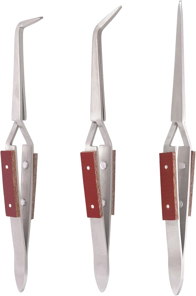 3pcs Soldering Tweezers Set Jewelry welding tweezers Cross Lock Tweezers for Jewelry Making 45° & Straight + 90° Angled Solder Tweezers