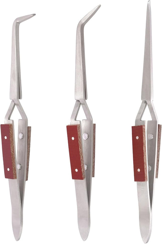 3pcs Soldering Tweezers Set Jewelry welding tweezers Cross Lock Tweezers for Jewelry Making 45° & Straight + 90° Angled Solder Tweezers