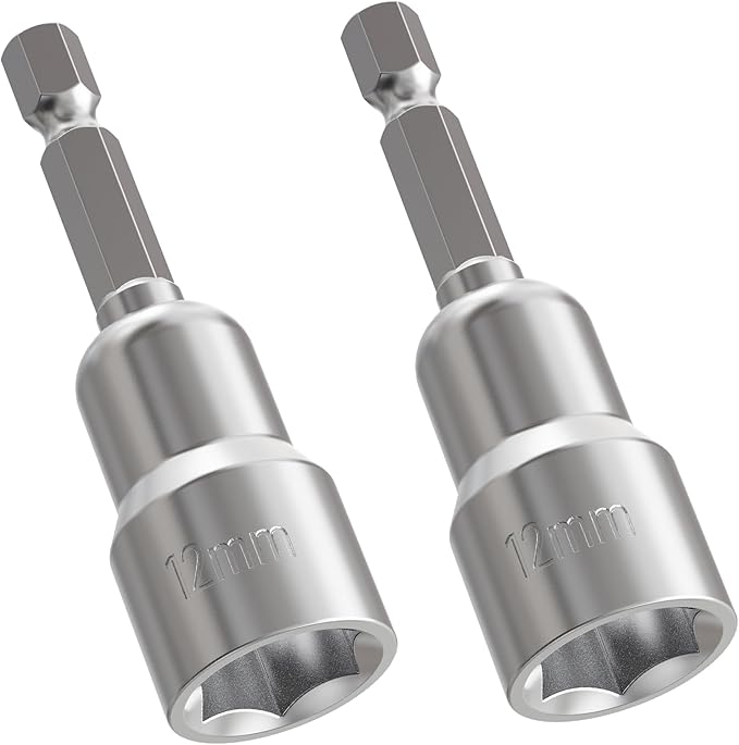 FOCKEAMS 2Pcs 12mm/0.47in Magnetic Nut Setter Driver Drill Bit,Quick-Change,Impact Nut Driver Kit for Electric Drill,1/4" Hex Shank Drill Socket,65 mm Length Cr-V Adapter Drill Bits,Metric&SAE