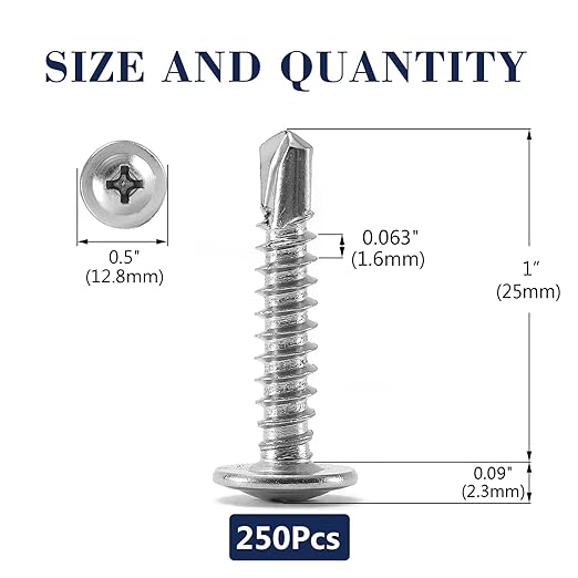 #10 x 1 Sheet Metal Screws 250PCS 410 Stainless Steel Truss Head Fast Self Tapping Screws by SG TZH