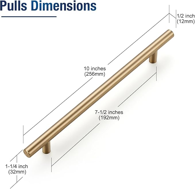 JOY DECOR 25 Pack Champagne Bronze Cabinet Pulls ??10 Inch Length, 7-1/2 Inch (192mm) Hole Center ??Stainless Steel Kitchen Cabinet Handles for Drawer and Cupboard