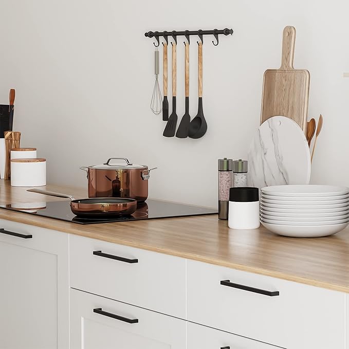 Ravinte 20 Pack Solid 6-1/4 Inch Center to Center Slim Square Bar Drawer Handles - Cabinet Hardware Pulls in Matte Black for Kitchen