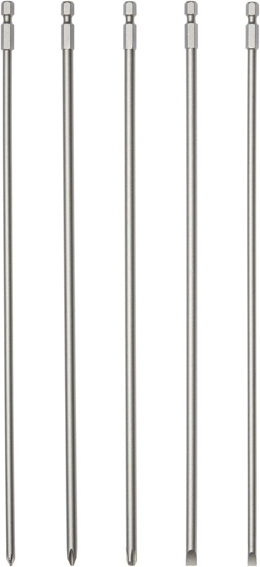 NEIKO 10043A Extra Long Bit Set | 5-Piece | Cr-V Steel | 12-Inch Length Phillips and Slotted Screwdriver Bits |1/4-Inch Hex Shank | Power Driver Bit Set