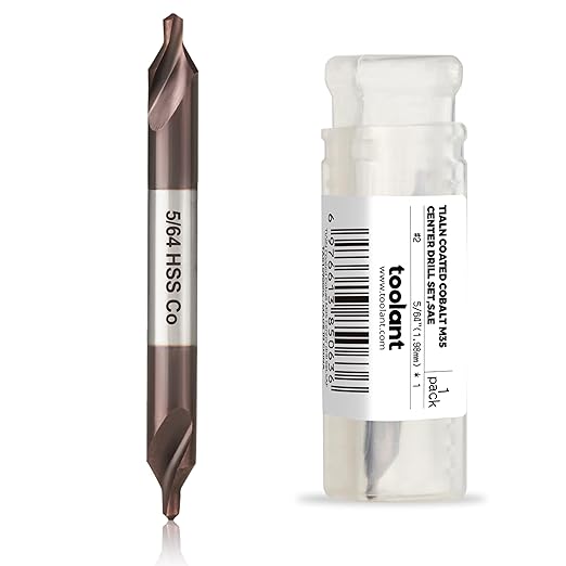 toolant Center Drill Bit, TiAlN Coated Cobalt M35 HSS Centering Drill Bit for Stainless Steel, Carbon Steel, Alloy Steel, Cast Iron, Copper, Other Hard Metals, #2, SAE 5/64" (1pc)