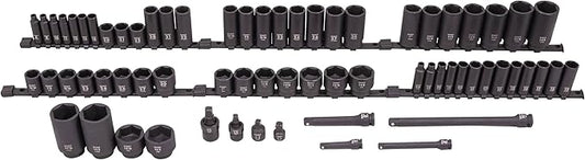 SUNEX 1068 3/8" & 1/2" Drive SAE & Metric 6 Point Standard & Deep Master Impact Socket Set, 68-Piece