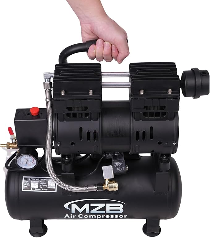 MZB 2.4 Gallon Ultra Quiet Air Compressor 1.0HP 110V/60Hz 5.65CFM, MAX 115PSI Steel Tanks Oil-Free 68dB Noise Level Air Compressor for Spray Painting, Auto Repair, Carpentry Decoration