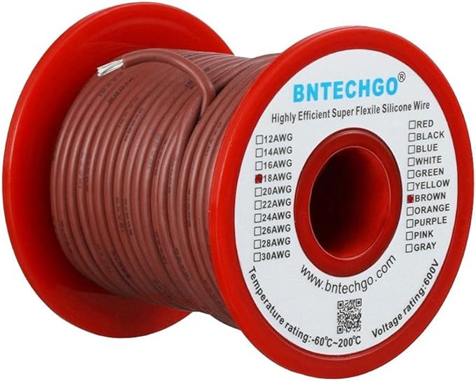 BNTECHGO 18 Gauge Silicone Wire Spool 50 ft Brown Flexible 18 AWG Stranded Tinned Copper Wire