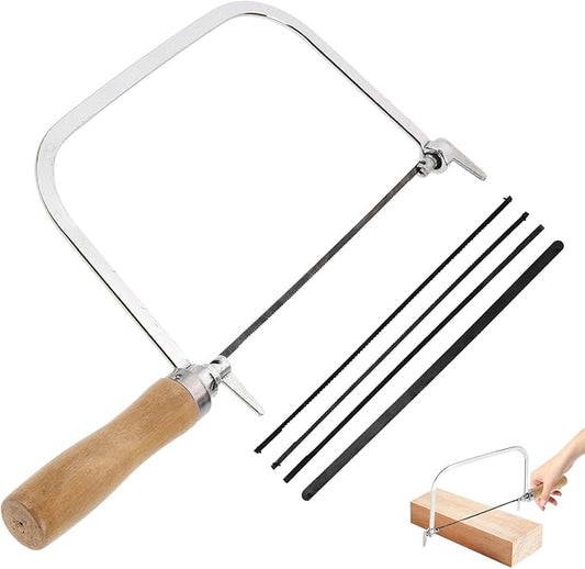 Japanese Hand Saw Woodworking Coping Saw with Wooden Handle for Precision Cutting Includes Replacement Blades for PVC Light Metals Suitable for DIY and Professional Use