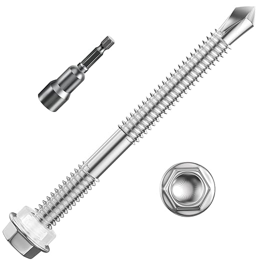 (120Pcs)#12×3" Hex Washer Head Self Drilling Screws, 410 Stainless Steel Metal SheetScrews，TEK Screws, Self Tapping Screws,Extensions Extra Long