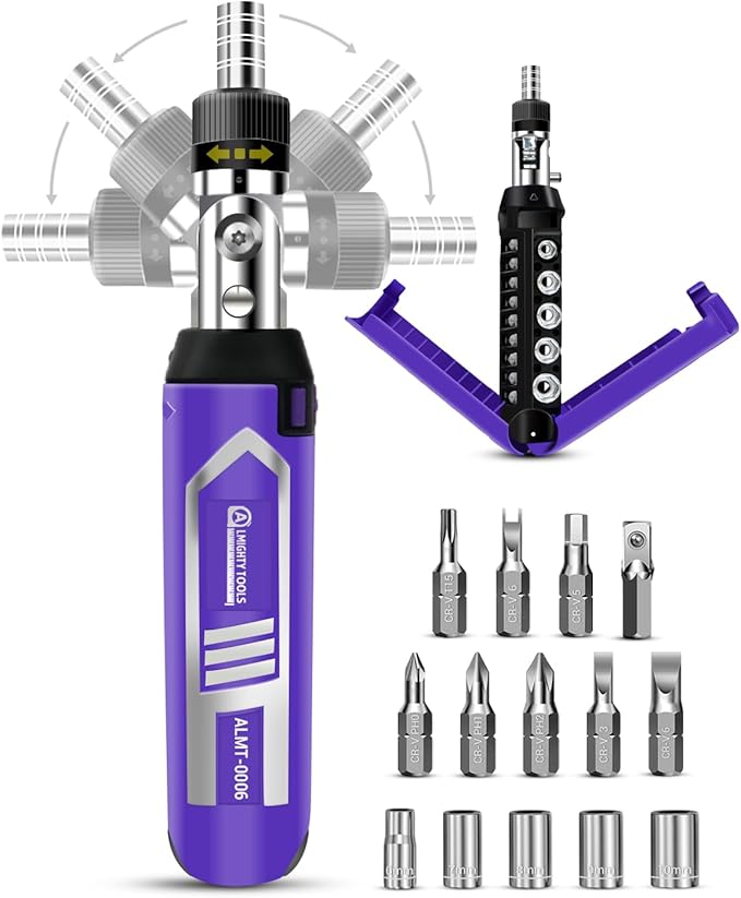 Ratchet Screwdriver Set, 14-in-1 Multi Bit Screwdriver Set, 180째 Pivoting Adjustable Angle Screwdriver, for Home DIY, Electronics, Car Emergency and Garage