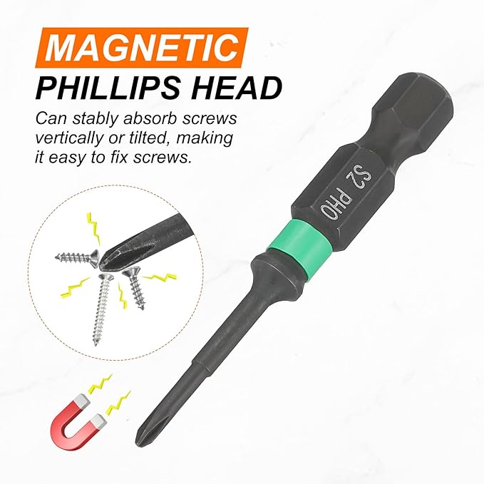 HARFINGTON #0 Impact Phillips Screwdriver Bit PH0 1/4" Hex Shank 2" (50mm) Length 0.1" Rod Magnetic Cross Head Drill Bits S2 Steel Industrial Screw Drivers for Impact Power Tools