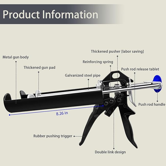 Dual Caulking Gun for 400 mL / 13.5 fl oz, Double Cartridge Epoxy Gun, 28:1 Thrust Ratio, Hand Manual Black Panel Bond Adhesive Caulk Gun (1:1 Mix Ratio)