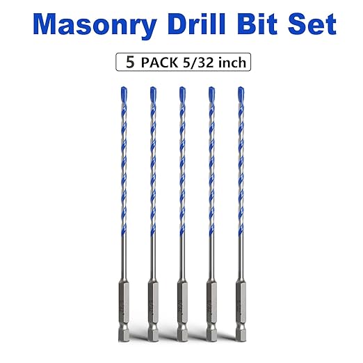 5 Pack 5/32 inch Concrete Drill Bit Set,Masonry Drill Bit Set with Hex Shank,Carbide Tip Drill Bits for Concrete, Tile,Brick, Plastic, Cement (5/32"竊? Pcs竊?