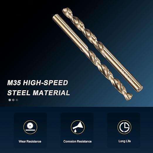 PATIKIL 6mm Drill Bit, Jobber Straight Shank M35 Cobalt 5% High-Speed Steel 135째 Gold Finish for Stainless Steel Hard Metal - 6 Pack
