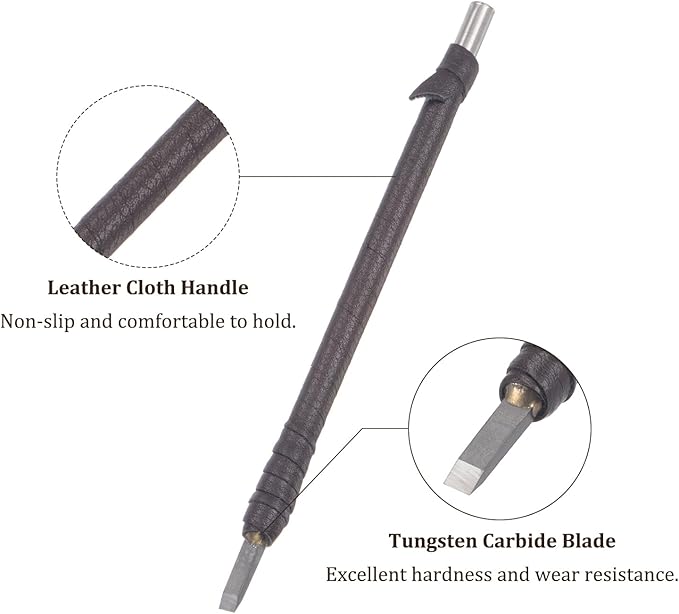 Wood Carving Knife - [4mm] Tungsten Carbide Chisel Flat Head Engraving Cutting Blade Leather Handle Whittling Knives for Woodworking Use, 6" Long
