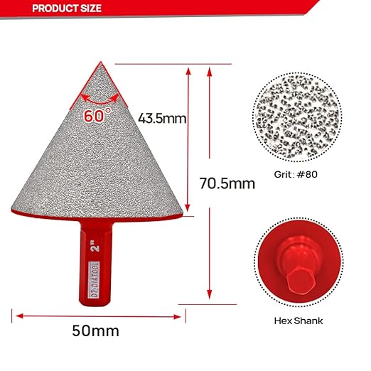 DT-DIATOOL Diamond Beveling Chamfer Bits - Diamond Countersink Drill Bit 2 Inch with Hex Shank for Enlarging Trimming Shaping Existing Holes of Granite Marble Porcelain Tiles,Size of 0 to 50mm