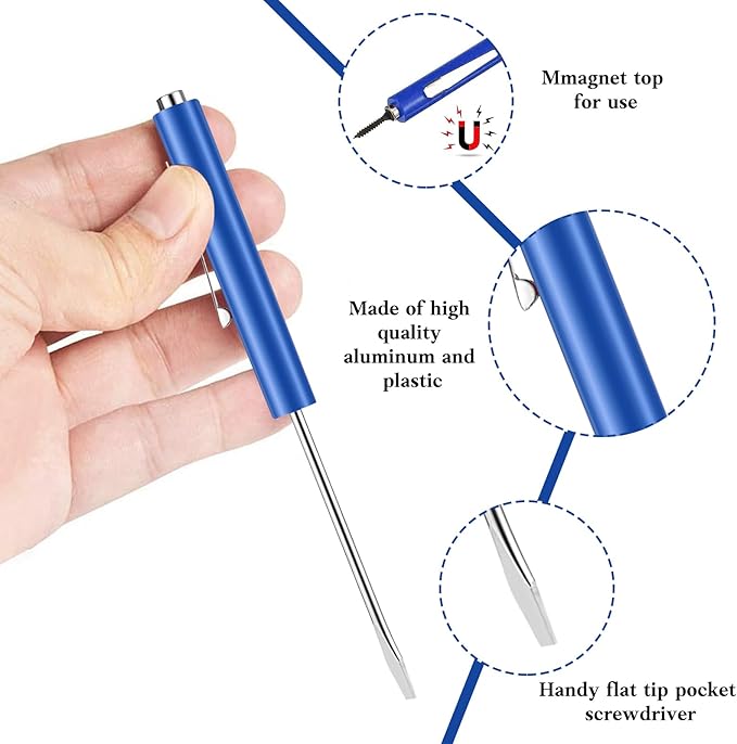 36 Pieces Pocket Screwdriver Mini Tops and Pocket Clips Magnetic Slotted Small Screw Driver with a Single Blade Head for Mechanical, Electrician (Blue)