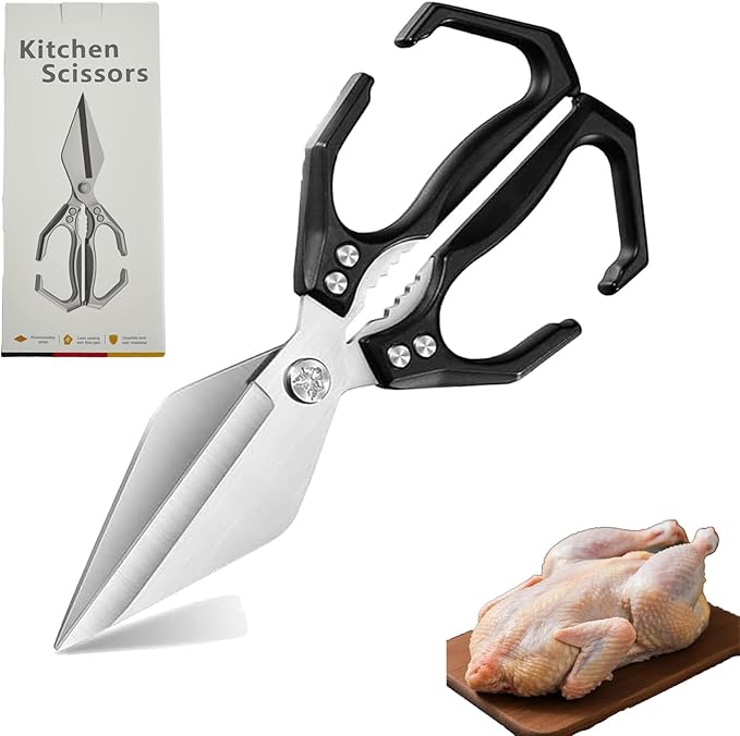 Kitchen Scissors for Food Heavy Duty Poultry Shears Built-In Nutcracker, Japanese High-Carbon Steel Culinary Shears with Ergonomic Handle, All Purpose Kitchen Tool for Chicken, Meat & Seafood (Black)