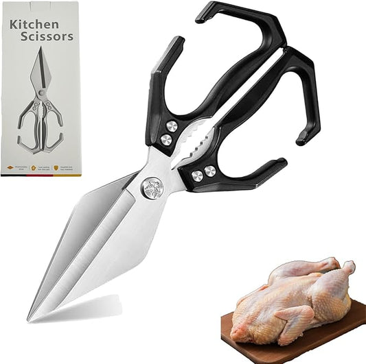 Kitchen Scissors for Food Heavy Duty Poultry Shears Built-In Nutcracker, Japanese High-Carbon Steel Culinary Shears with Ergonomic Handle, All Purpose Kitchen Tool for Chicken, Meat & Seafood (Black)