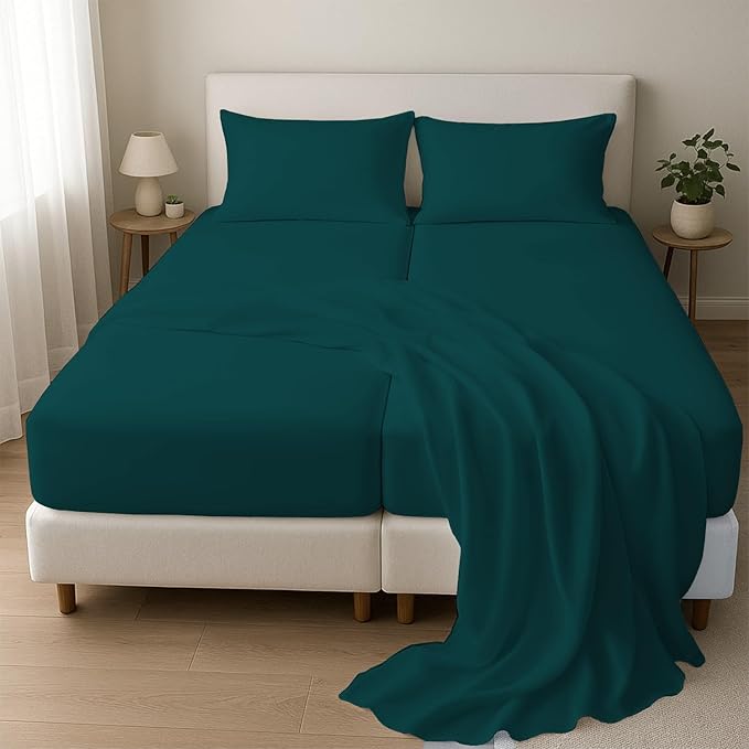 Split Queen Sheets for Adjustable Beds 5-Piece Split Queen Sheet Set, 800 Thread Count 100% Egyptian Cotton,12" Deep Pocket Adjustable Bed Sheets, Teal Solid