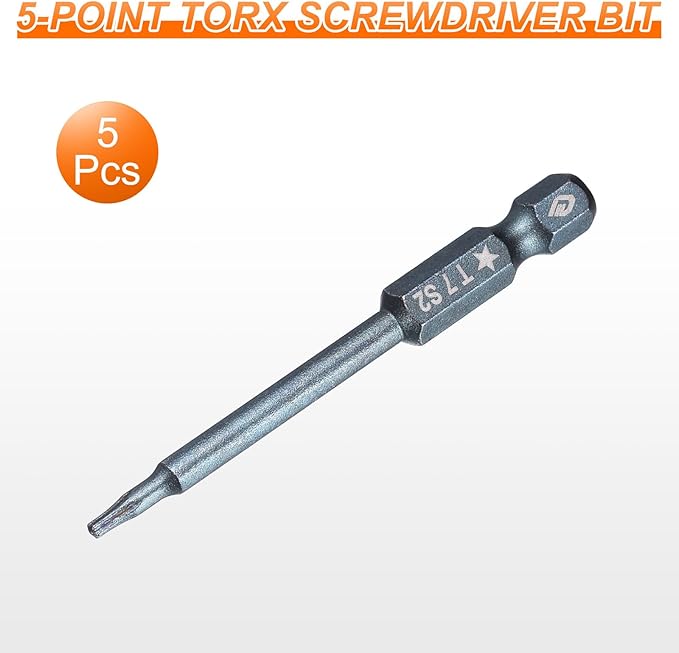HARFINGTON 5pcs 5-Point Torx Screwdriver Bit 1/4" Hex Shank 7mm Magnetic Head 2.6" Length S2 Steel Pentagon Star Screw Driver Bit for Repair Work Electric Screwdriver, Blue