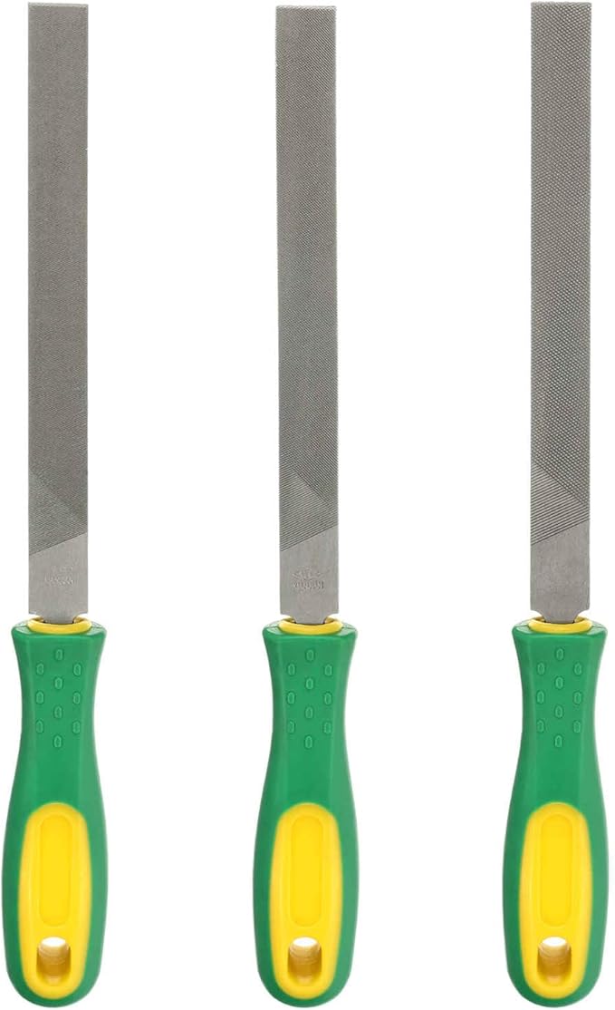 HARFINGTON 3pcs Flat Cut File 8" Double Cut Teeth High Carbon Steel Hand Rasp File with Plastic Handle for Metal Wood Deburring Removing