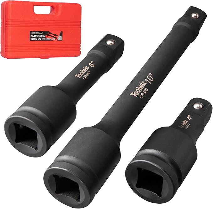 Toolwiz 3/4??Drive Impact Extension Bar 4?? 6?? 10??(3 Piece) Cr-Mo Steel, Expand the Range of Impact Drivers, Organized in PVC Box - Black 3/4 Ratchet Wrench Extension Bar Socket Set