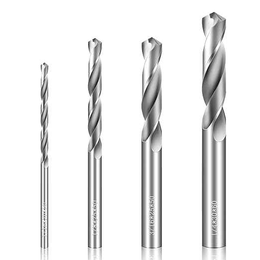Drill Bit Set 4 Pcs Solid Carbide Drill Bits, 1/8" 1/4" 1/16" 3/16" Tungsten Carbide Drill Bits, Metal Drill Bit Set for Aluminum Alloy Copper Steel Hardened Steel Cast Iron