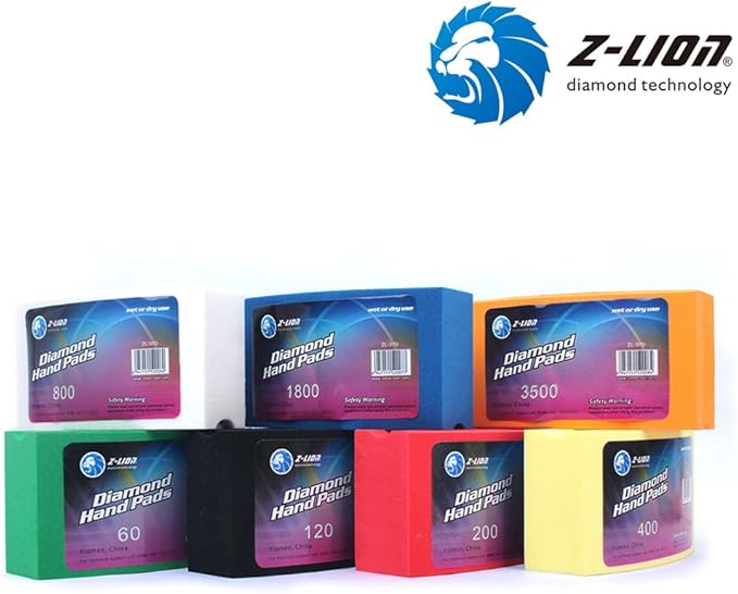 Z-Lion Diamond Hand Polishing Pads Arc Shape Back for Glass Granite Marble Quartz-Pack of 7 Pcs