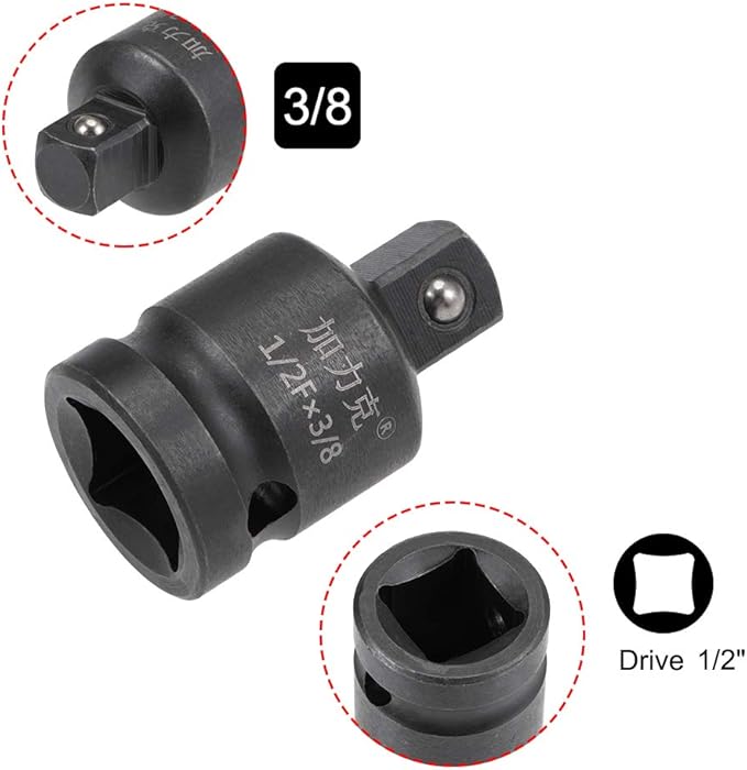 uxcell 2pcs 1/2" Drive (Female) x 3/8" (Male) Impact Socket Reducer for Use with Air Impact Drivers, Breaker Bars, Ratchets, CR-MO Steel
