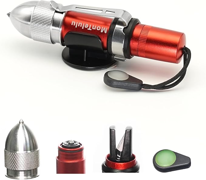 Car Glass Breaking and Seatbelt Cutter Emergency Escape Tool竊?-in-1 Safety Hammer and Spring-Loaded Window Breaker Underwater for Life-Saving