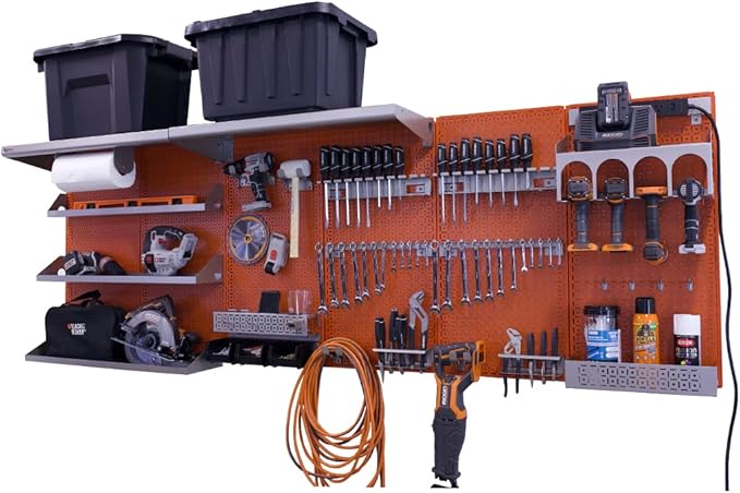 OmniWall Weekend Warrior Ultimate Tool Kit-96" x 32" Metal Pegboard Wall Storage System Orange/Silver