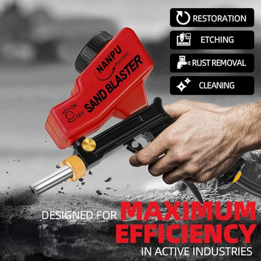 NANPU Air Sand Blaster Gun with Gravity Feed - Metal Nozzle, Plastic Body | for Paint, Rust Removal, and Glass Etching | Versatile for Aluminum, Sand, Walnut Shells, and Soda Blasting Applications