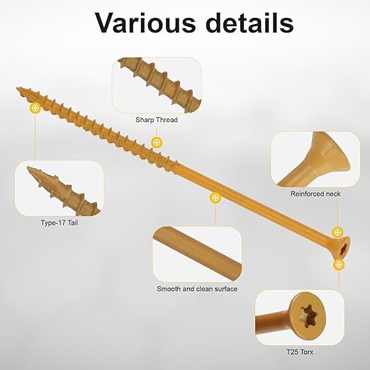 Wood Screws #10 x 5?쇺? T25 Star Torx Drive Flat Head Deck Screws, Tan, 42Pcs (1lb)