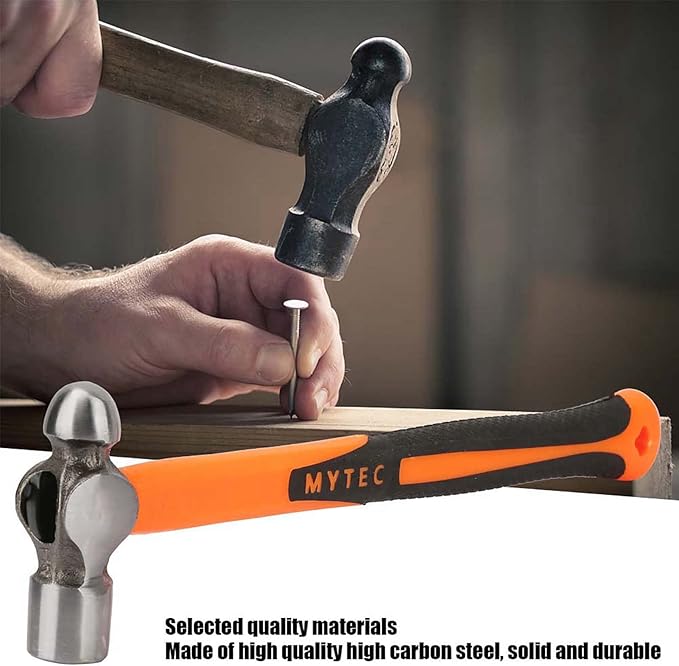 8-oz (1/2lb) Ball Peen Hammer, Rounded Face Steel Head Ball Pein Hammer with 11" (280mm) Fiberglass Handle, Small Rounding Hammers for Household, Industrial, Emergency