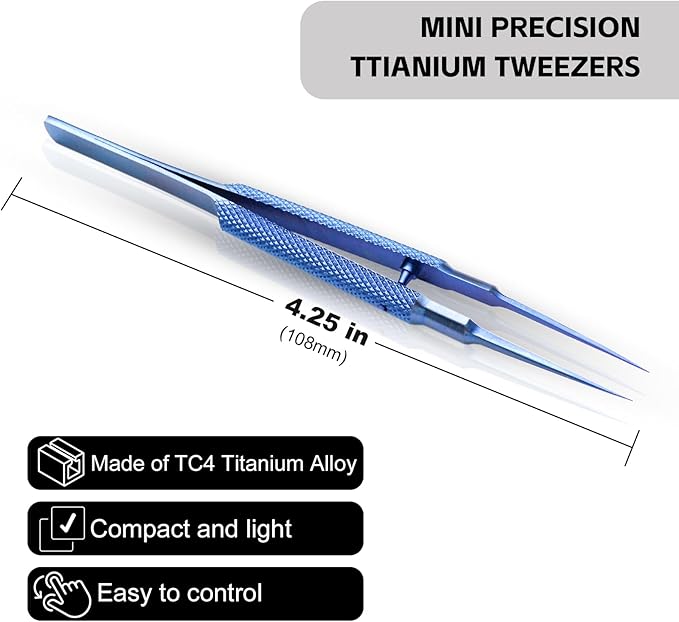 4.25'' Small Titanium Tweezers Sharp Fine Tip Tweezers Non-magnetic Micro Precision Tweezers for Soldering Electronics Work Jewelry Making