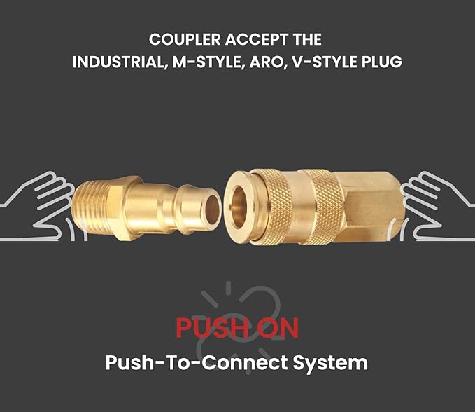 Pro High Flow Female Coupler Kit (10 Piece), V Style, 1/4 Inch NPT, Solid Brass Quick Connect Air Fittings Set