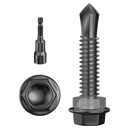 (250Pcs) #14×1" Black Hex Washer Head Self Drilling Screws, 410 Stainless Steel Metal SheetScrews，TEK Screws, Sheet Metal Self Tapping Screws