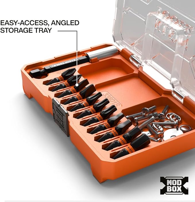 Klein Tools 33801S Impact Driver Bit Set, 12-Piece, S2 Steel, MODbox Compatible Storage Case, Magnetic Bit Holder, Professional Driver Bits