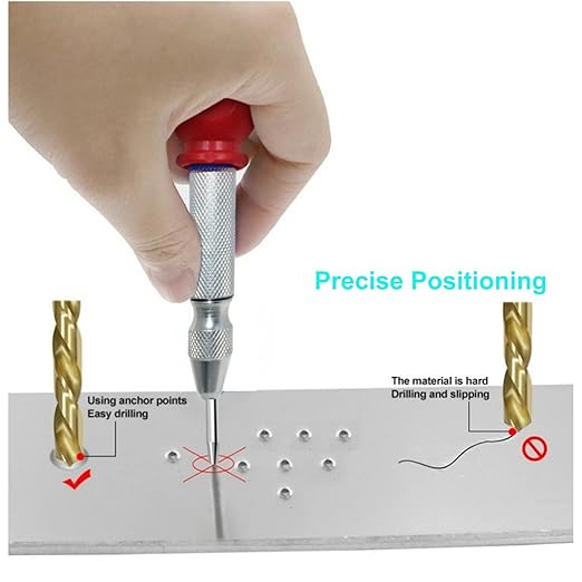 5-Inch Automatic Spring Loaded Center Punch for Metal | Adjustable Impact Tool, Auto Center Punch with S2 Steel Tip, for Metal, Wood, Plastic, Glass & Leather