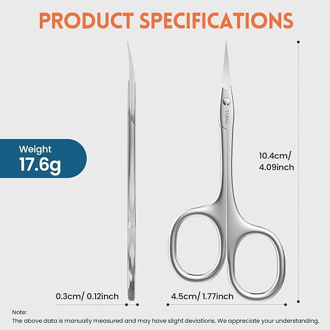 THRAU Right-Handed Cuticle Scissors ??Surgical Grade Stainless Steel with Sharp Curved Tip for Cuticles, Nails, Eyebrows, Eyelashes, Nose Hair & Beard ??Ideal for Manicure & Precise Grooming