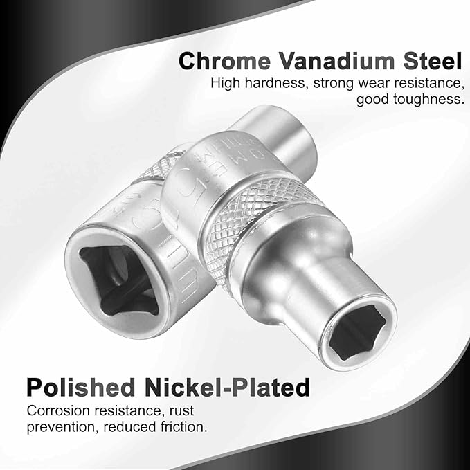 HARFINGTON 6 Points Deep Socket 1/4" Drive 5mm Deep Metric CR-V Steel Polished Nickel Plating Flip Sleeve 25mm / 1" Extra Long Socket Tool for Home Auto Nuts Bolts Repair
