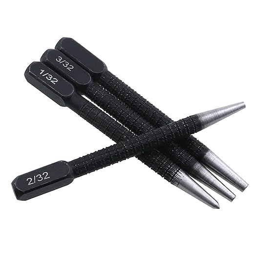 1 Set 4PCS High Carbon Steel Anti Slip Automatic Centre Punch Set Centre Punch Metal Wood Marking Tool 1/32 2/32 3/32 4/32inch for Steel Aluminium Copper Drilling Drill Positioning Black