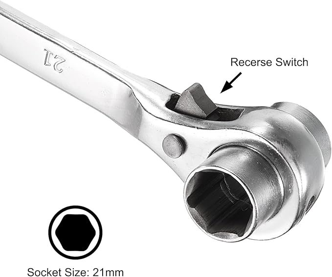 uxcell 21 x 22mm 12-Point Scaffold Podger Ratchet Spanner Ratcheting Socket Wrench Tool (Silver Tone) 2pcs