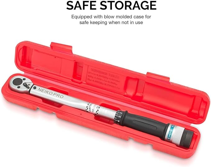 Neiko PRO 03707B 3/8" Torque Wrench, 3/8??Drive SAE, 15-80 Ft-Lb, 14??Length, Adjustable Click Torque Wrench, Chrome Vanadium Cr-V Steel
